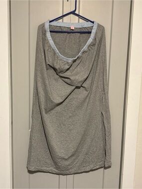 Gray Long Skirt with Light Blue Waistline